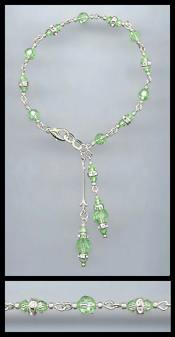 Silver Peridot Crystal Rondelle Drop Bracelet