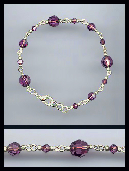 Hand-Linked Silver Amethyst Purple Crystal Bracelet
