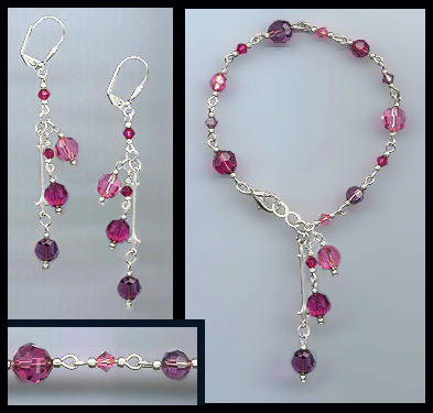 Shades of Pink Crystal Drop Bracelet Set