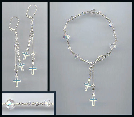 Frosted Aurora Crystal Cross Bracelet Set