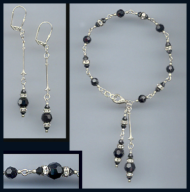 Jet Black Crystal Drop Bracelet Set