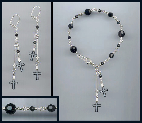 Black Crystal Cross Bracelet Set