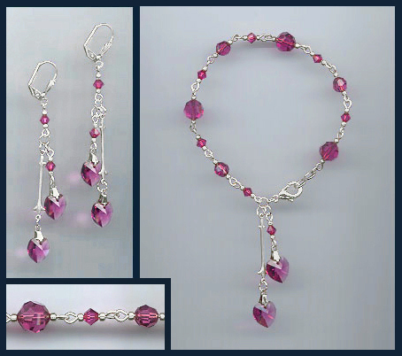 Fuchsia Pink Double Heart Bracelet Set