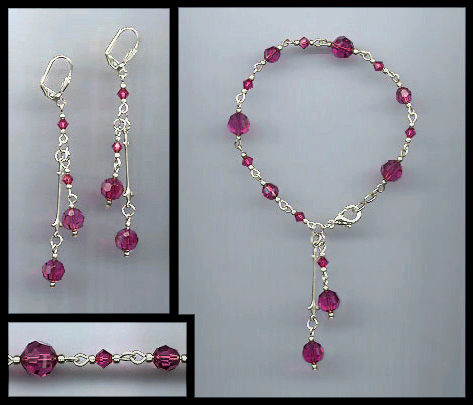 Fuchsia Pink Crystal Bracelet Earring Set