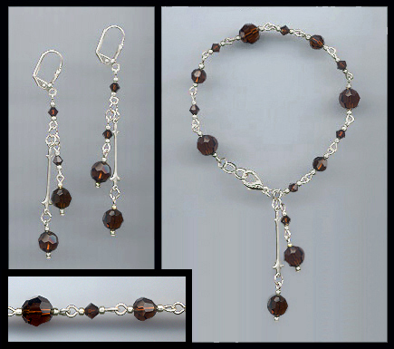 Mocca Brown Crystal Bracelet Earring Set