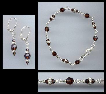 Mocca Brown Crystal Bracelet Earrings Set