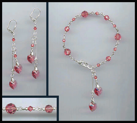 Coral Sunset Double Heart Bracelet Set