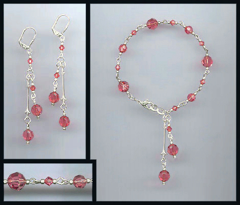 Coral Sunset Crystal Bracelet Earring Set