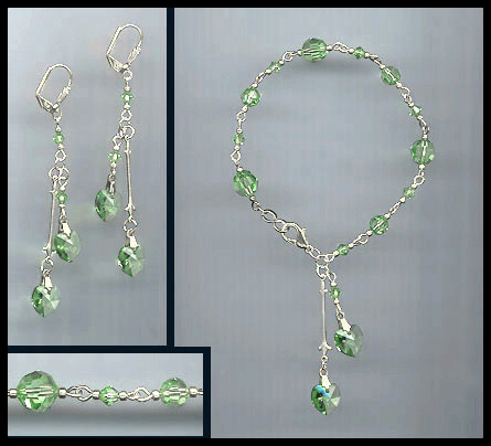 Peridot Green Double Heart Bracelet Set