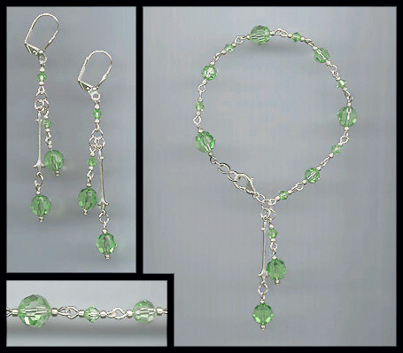 Peridot Crystal Bracelet Earring Set
