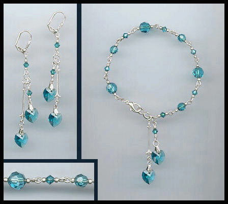 Teal Blue Double Heart Bracelet Set