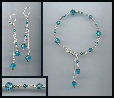 Teal Blue Crystal Bracelet Earring Set