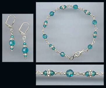 Teal Blue Crystal Bracelet Earrings Set