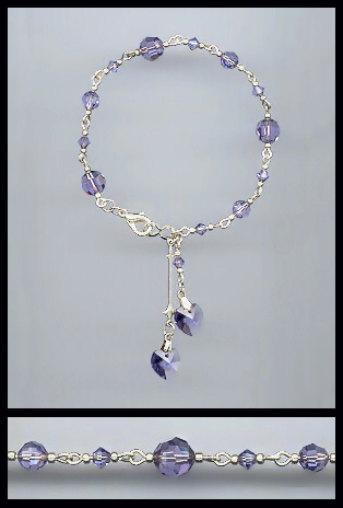 Silver Tanzanite Purple Double Heart Bracelet