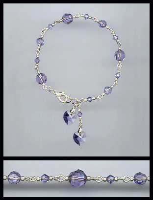 Silver Tanzanite Purple Double Crystal Heart Bracelet