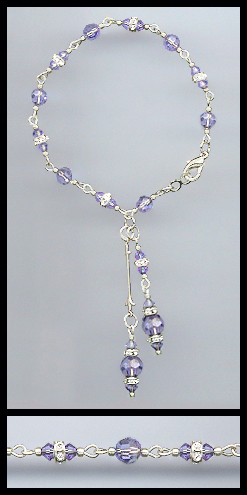 Silver Tanzanite Purple Crystal Rondelle Drop Bracelet