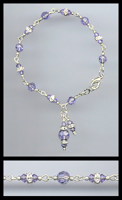 Silver Tanzanite Purple Crystal Charm Bracelet