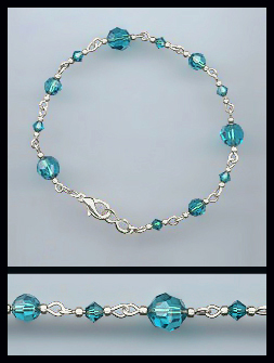 Hand-Linked Silver Teal Blue Crystal Bracelet