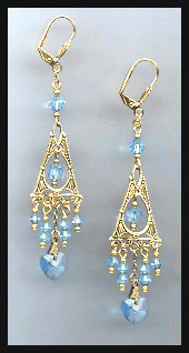 Aquamarine Swarovski Heart Earrings