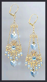Swarovski Aquamarine Heart Chandelier Earrings