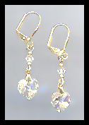 Gold Aurora Borealis Crystal Heart Earrings