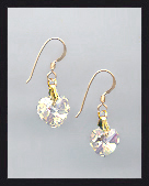Tiny Gold Aurora Borealis Crystal Heart Earrings