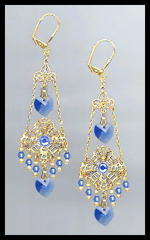 Swarovski Sapphire Blue Heart Filigree Earrings