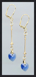 Gold Sapphire Blue Swarovski Crystal Heart Earrings