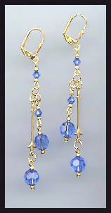 Gold Sapphire Blue Crystal Drop Earrings