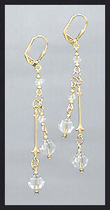 Gold Clear Crystal Drop Earrings