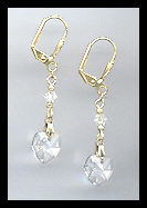 Gold Clear Crystal Heart Earrings