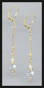 Gold Clear Crystal Rondelle Earrings