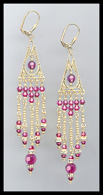 Long Fuchsia Pink Crystal Chandelier Earrings