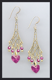 Fuchsia Pink Filigree Heart Earrings