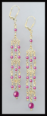 4" Fuchsia Pink Chandelier Earrings