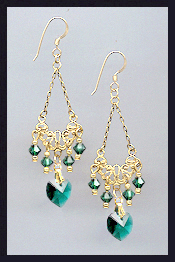 Emerald Green Crystal Heart Earrings