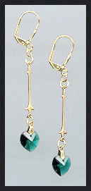 Gold Emerald Green Swarovski Crystal Heart Earrings