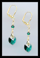 Gold Emerald Green Crystal Heart Earrings