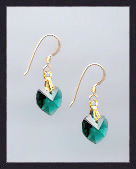 Tiny Gold Emerald Green Crystal Heart Earrings