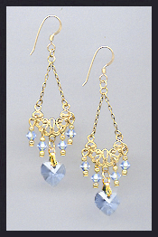 Swarovski Light Blue Crystal Heart Earrings