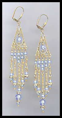 Long Light Blue Crystal Chandelier Earrings