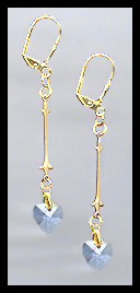 Gold Light Blue Swarovski Crystal Heart Earrings