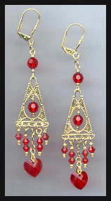 CCherry Red Swarovski Heart Earrings
