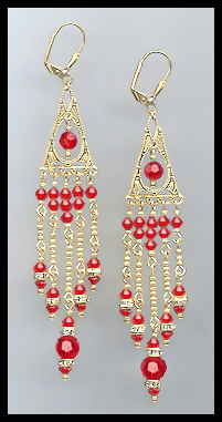 Long Cherry Red Crystal Earrings