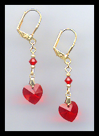 Gold Cherry Red Crystal Heart Earrings