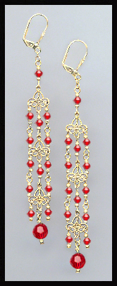 4" Cherry Red Chandelier Earrings