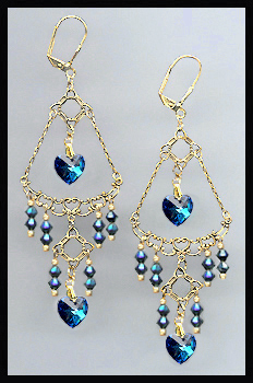 Midnight Blue Heart Chandelier Earrings