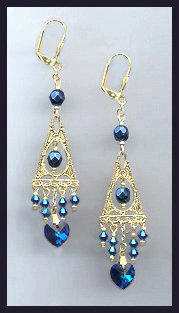 Midnight Blue Swarovski Heart Earrings
