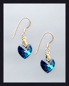 Tiny Gold Bermuda Blue Crystal Heart Earrings