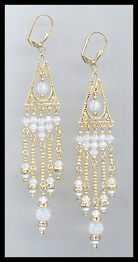 Opal White Crystal Chandelier Earrings